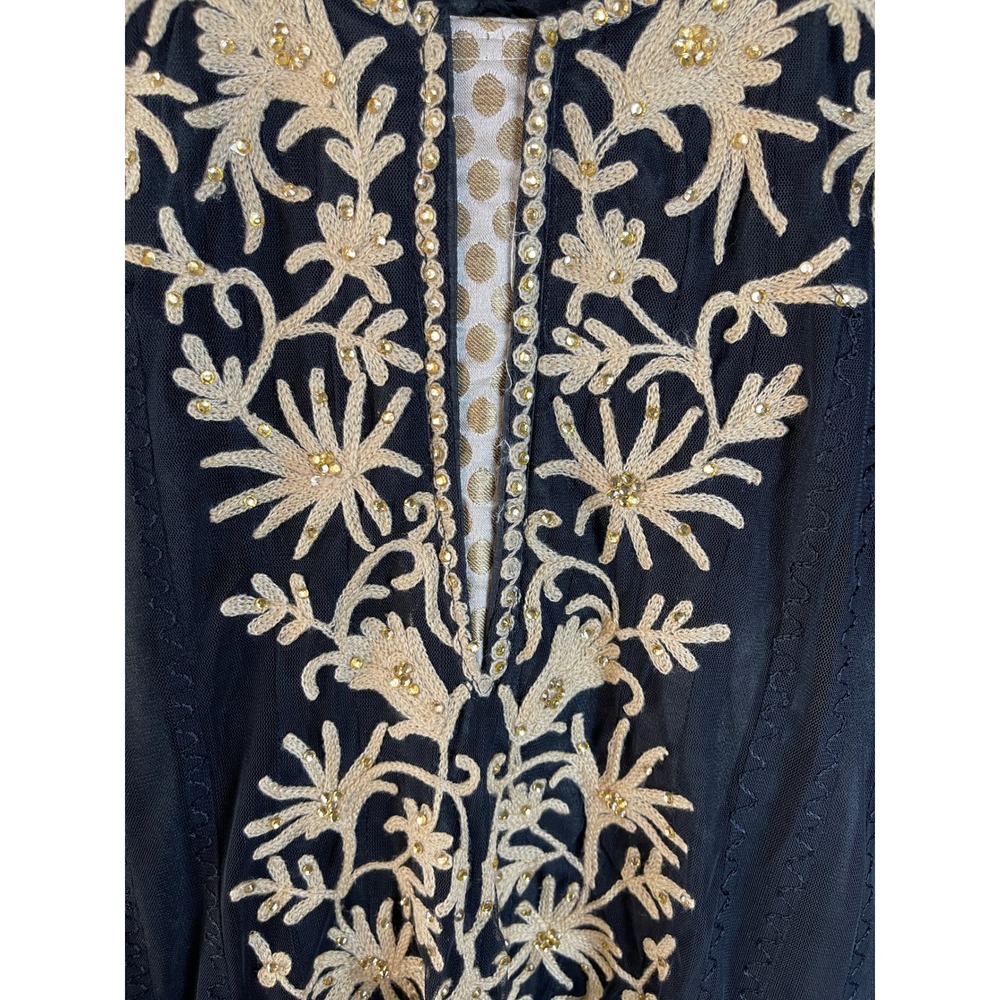 Whimsigoth Fairy Black Gold Embroidered Long Sleeve‎ Maxi Renaissance  Size 27 - Picture 4 of 7